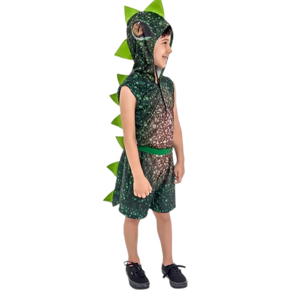 Fantasia de Dinossauro Infantil Roupa Dinossauro Curta com Rabo e Capuz ...