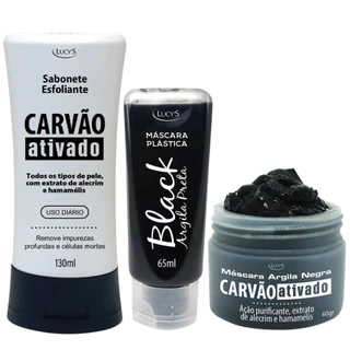 Kit Skin Care Sabonete Esfoliante, Máscara Plástica Argila e Máscara Argila Negra Carvão Ativado