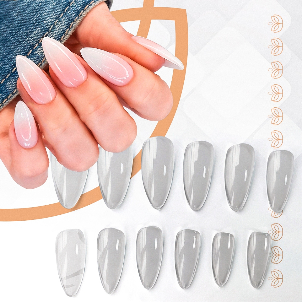 Kit 100 Unhas Postiça Almond Realista Transparente Unha Luxo Elegância ...