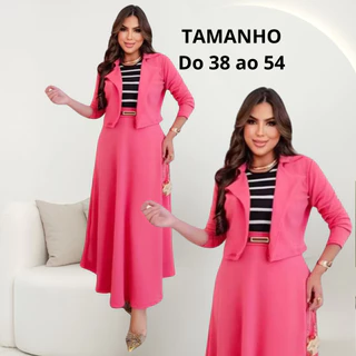 Conjunto Blazer Feminino 4 Peças Com Cinto Crepe Moda Evangelica Social Congresso Tamanho Grande