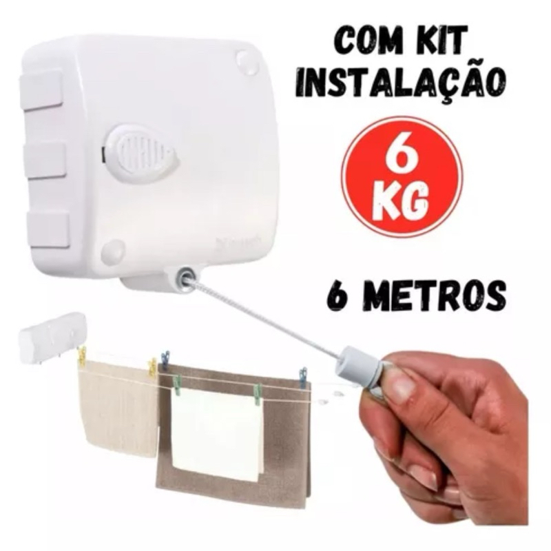 Varal Retrátil Automático Modular 1 Peça Com 6 Metros | Shopee Brasil