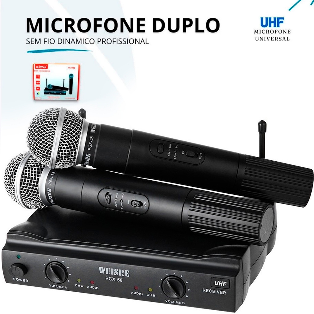 Microfone Duplo Sem Fio UHF Wireless Profissional para Palestras Missas ...