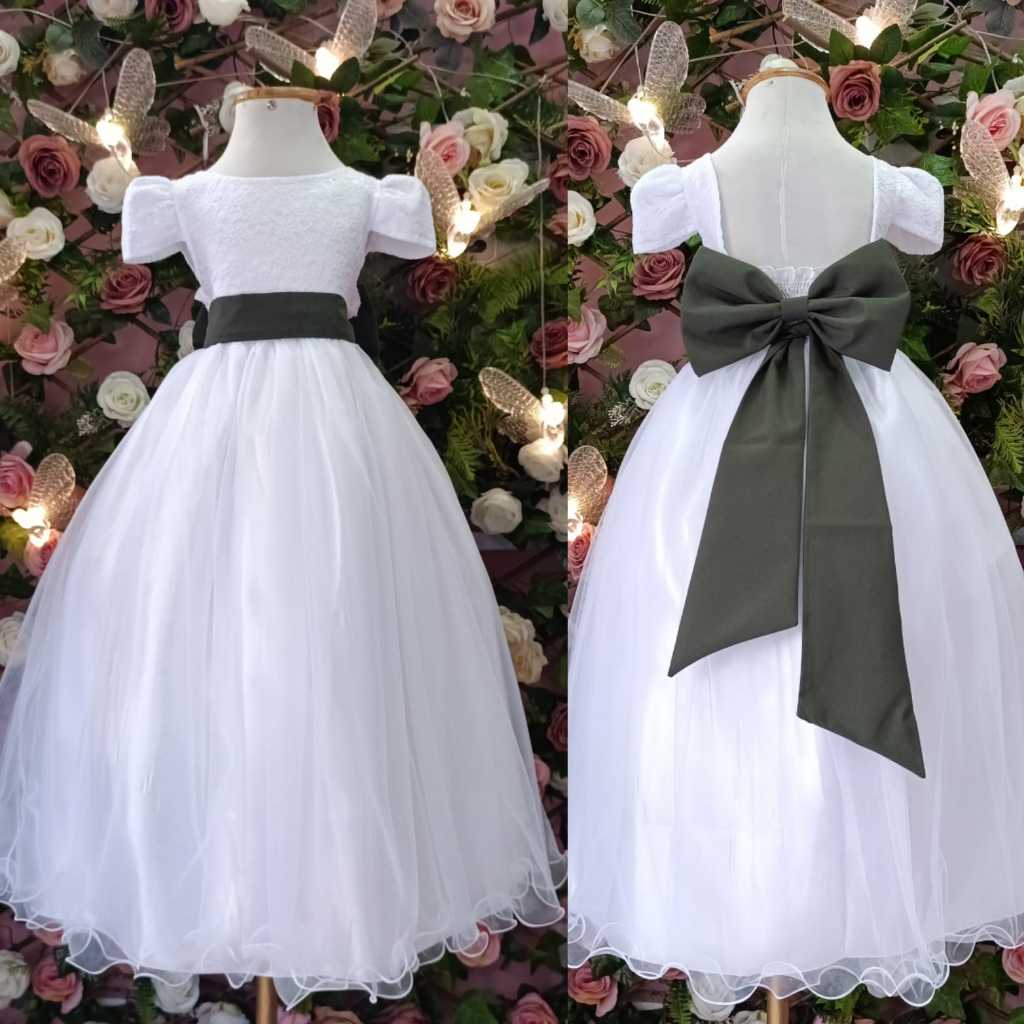 Verde Oliva Vestido De Daminha Simples VESTIDO DE FESTA INFANTIL E