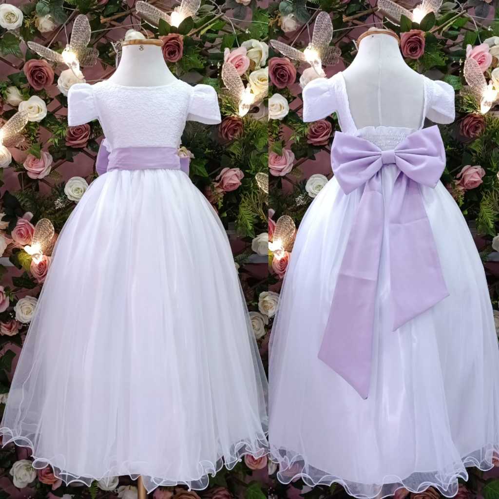 VESTIDO DE FESTA INFANTIL E JUVENIL DAMINHA BRANCO LONGO LAÇO E