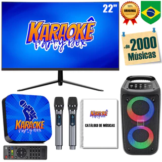 Karaoke Party Box Profissional Completo +Monitor +Caixa De Som +2 Microfones Sem Fio +Catálogo