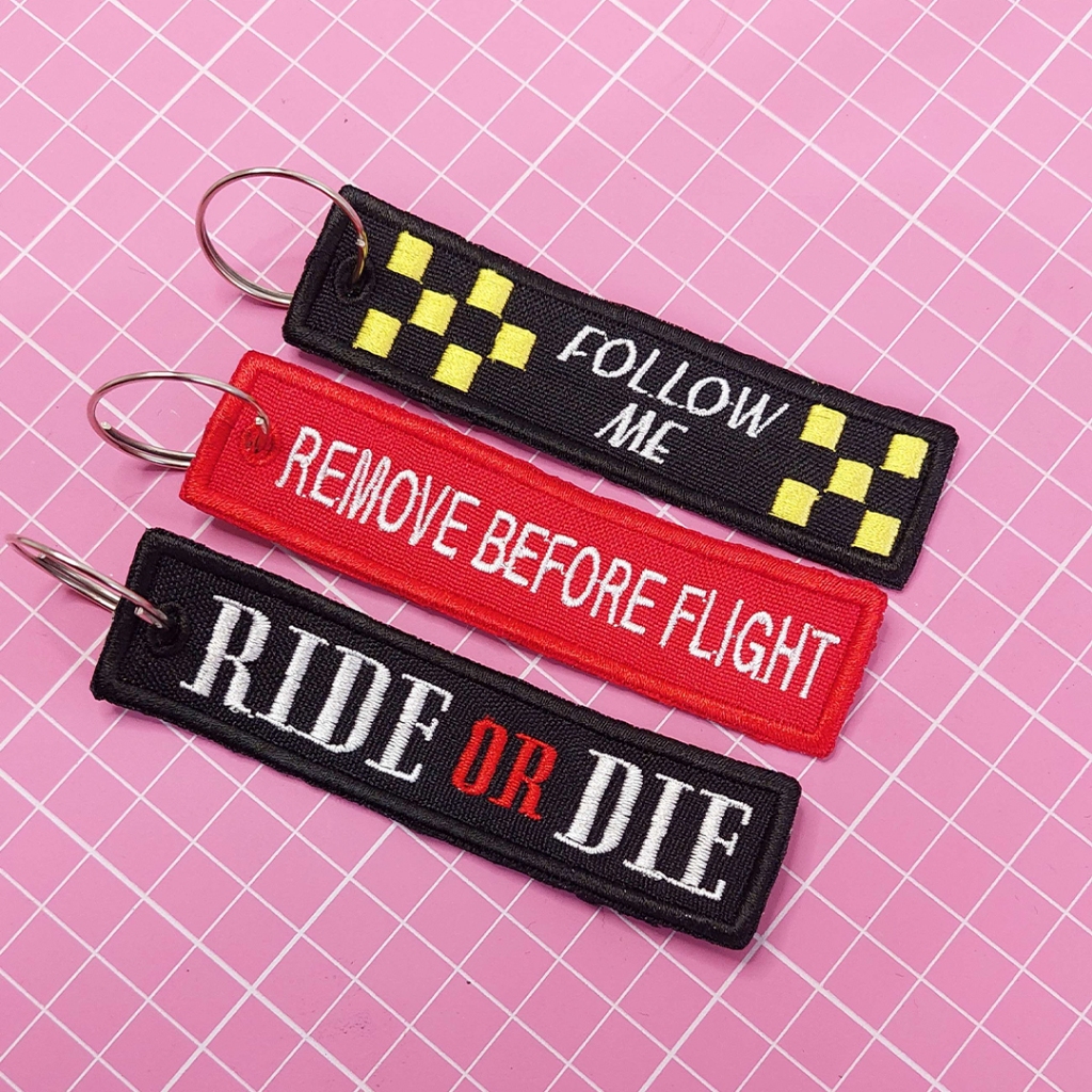 Chaveiro Bordado Remove Before Flight Modelos Variados 10x2,5 Moto Carro