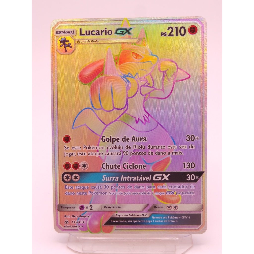 Carta Pokmon Lucario-GX (135/131) Rainbow Original 2018 Nova Muito Rara |  Shopee Brasil