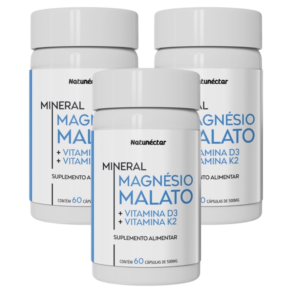 Kit Combo 3 Magnésio Malato + Vitamina D3 + Vitamina K2 - Total 180 ...
