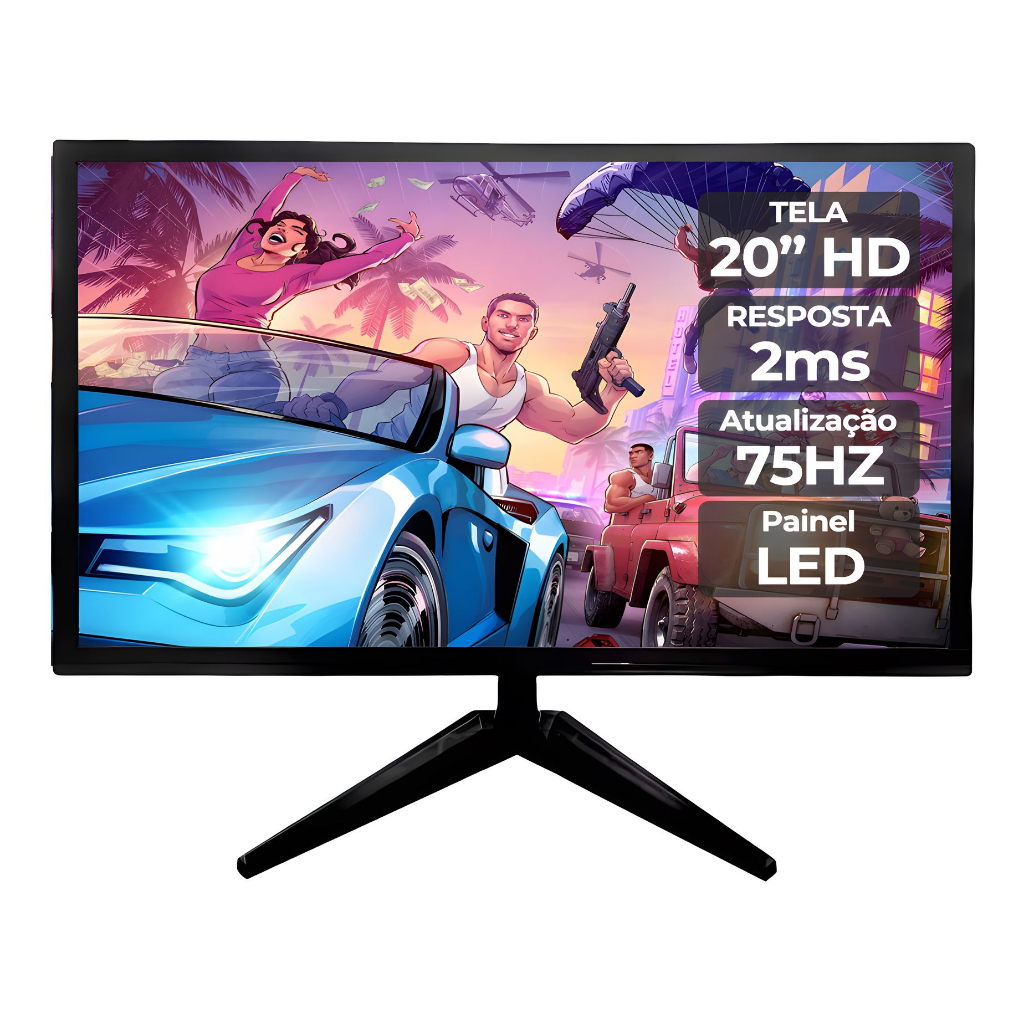 Monitor 20" De alta qualidade Taxa de 2ms 75 Hertz VGA HDMI Gamer ...