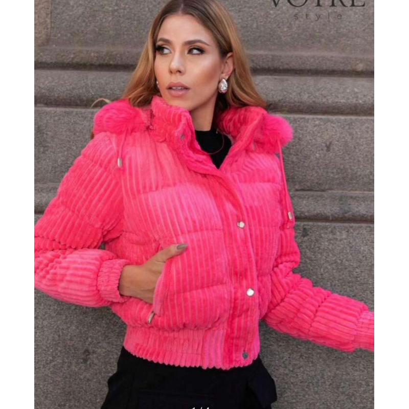 Jaqueta Puffer cotelê forrada com capuz,Bem quentinha com ziper