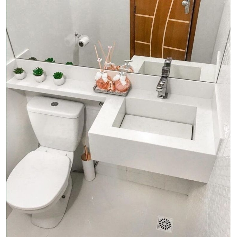 Pia Banheiro 50x40 + Braço Extensor 60x13 Porcelanato Elite White ...