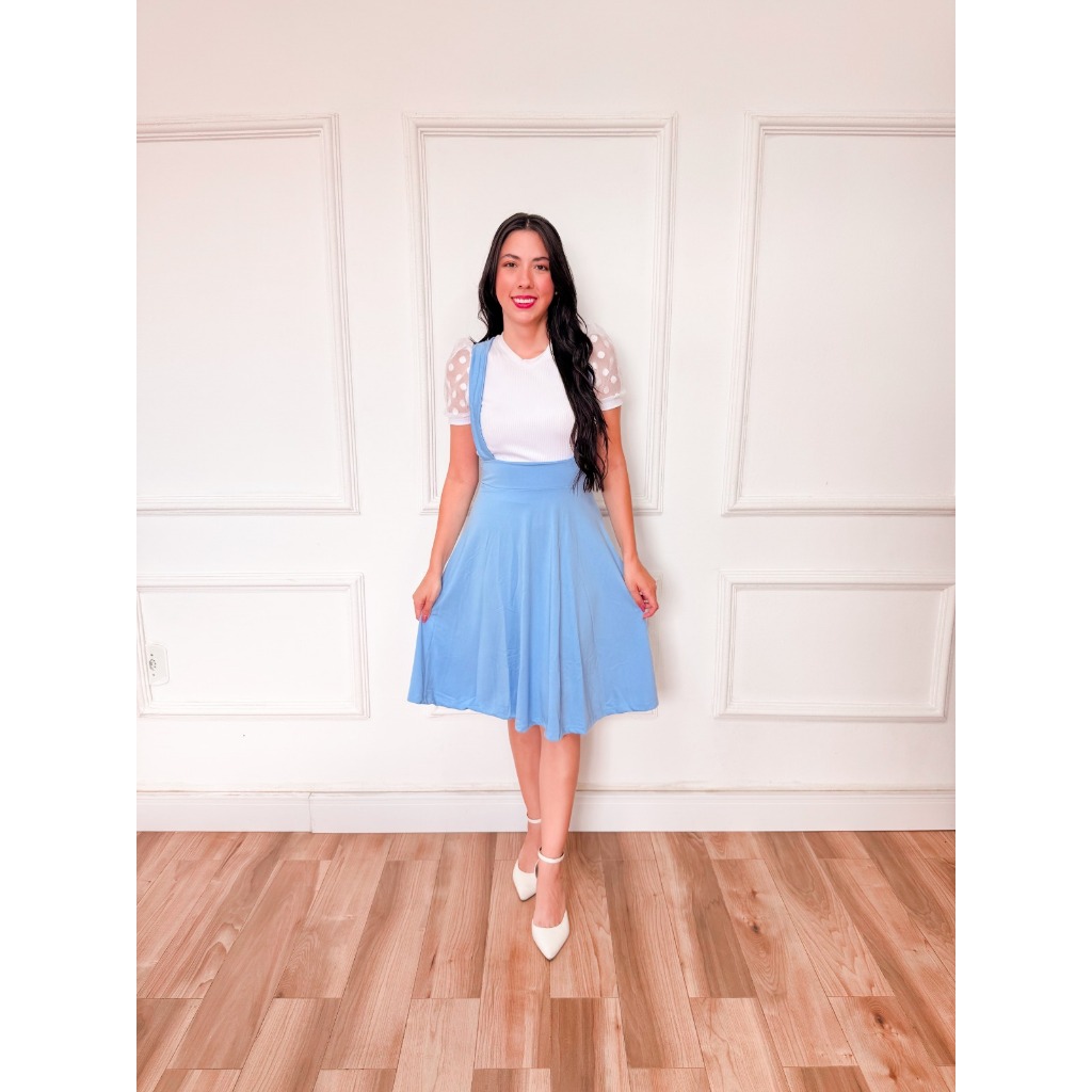 Jardineira Saia Rodada Com Suspensorio Salopete Adulta A PRONTA