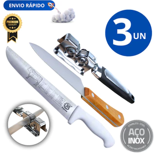 Jogo 03 Afiador Amolador de Facas Linha Premium Faca com cabo de Madeira Carne Churrasco Praticidade Faca Cabo Branco em Oferta na Shopee