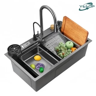 Cuba Inox Quadrada Gourmet Cozinha Pia 75x45cm Com Torneira E Acessórios Cor Preto Fosco Yesop