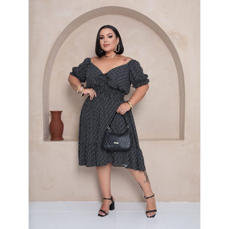 Plus Size Vestido Preto De Manga Longa Rodado Vestido Longo Manga
