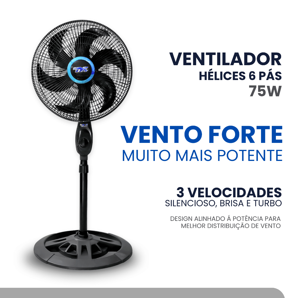 Ventilador Turbo de Chão 6 Pás Silencioso Coluna Pedestal Potente ...