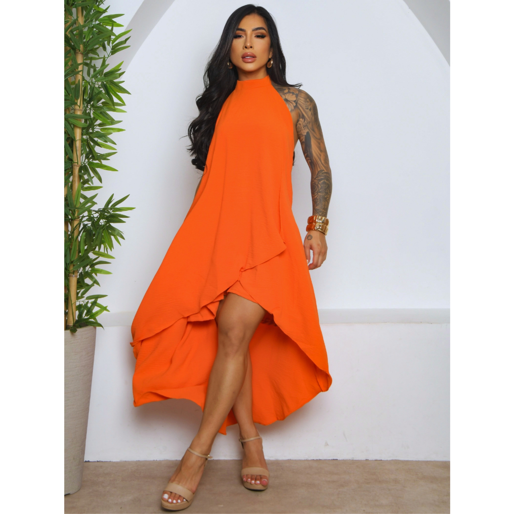 vestido longo curto na frente em Promoção na Shopee Brasil 2025