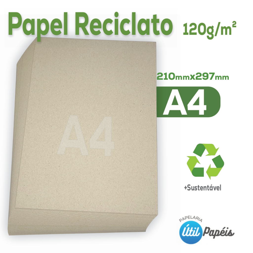 Papel Reciclado 120g A4 Pacote com 100 Folhas - 210x297mm Eco Sulfite ...