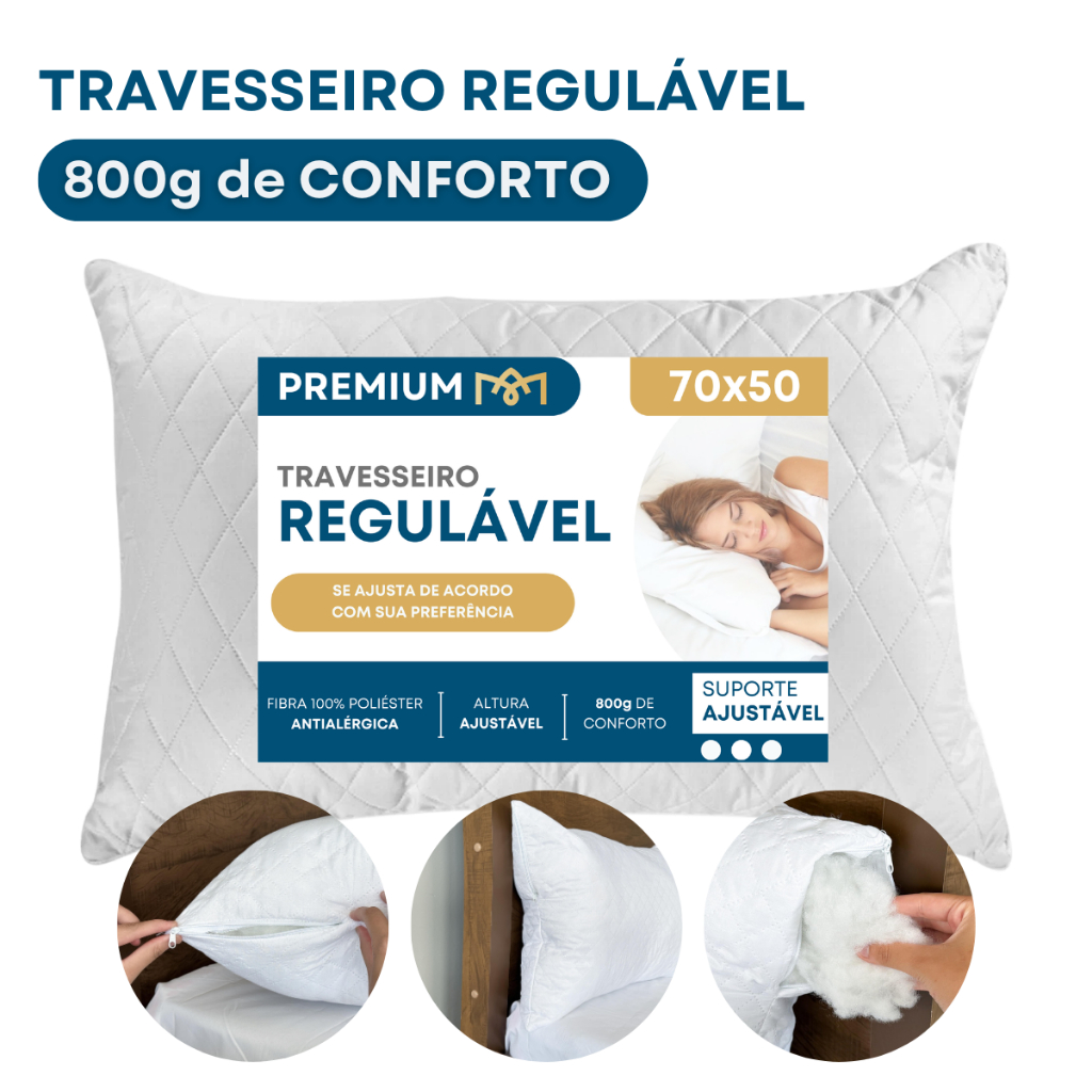 Travesseiro Regulável 70x50 Antialérgico Antiácaro Altura Ajustável ...