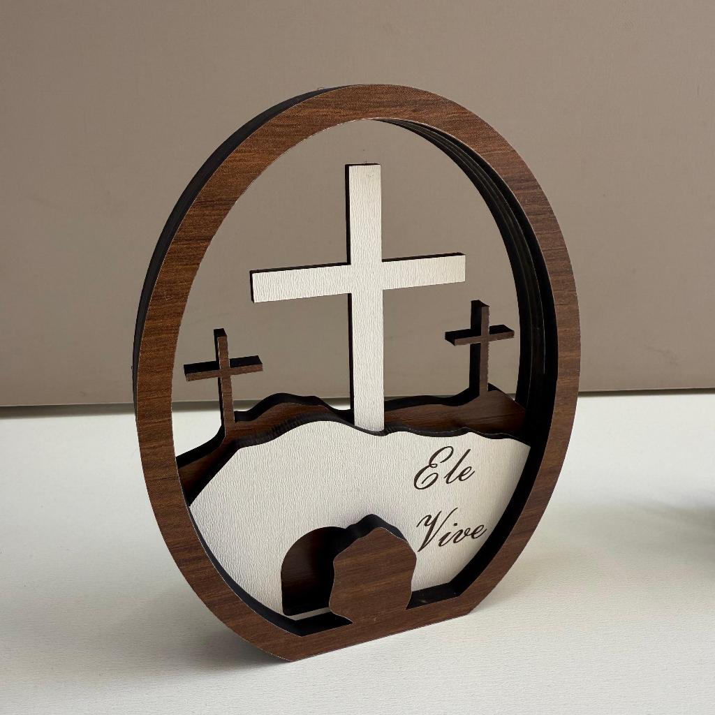 Enfeite de Mesa Ele Vive em MDF – Decoração Cristã para Páscoa, Igreja, Lar e Eventos Religiosos