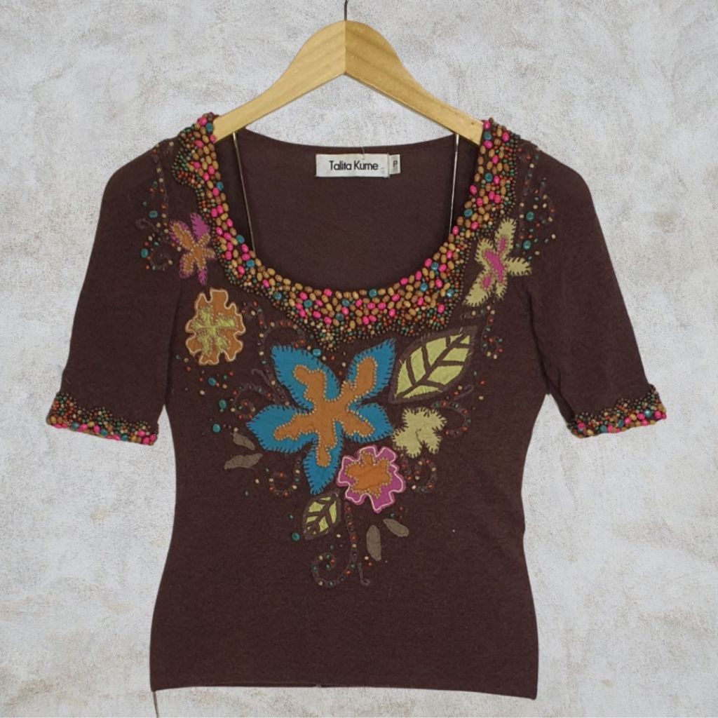 blusa tricô feminina bordado e aplicações vintage anos 2000 | Shopee Brasil