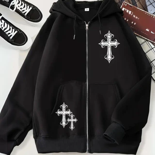 Moletom Oversized Cruz Zíper Estilo Streetwear e Gótico Atemporal Estilos Urbanos em Promoção na Shopee Moletom Oversized Cruz Zíper Estilo Streetwear e Gótico Atemporal Estilos Urbanos
