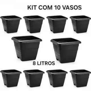 Kit Com 10 Vasos Plantas Jardinagens Plantadores 8 Litros Medio Quadrado Material Resistente