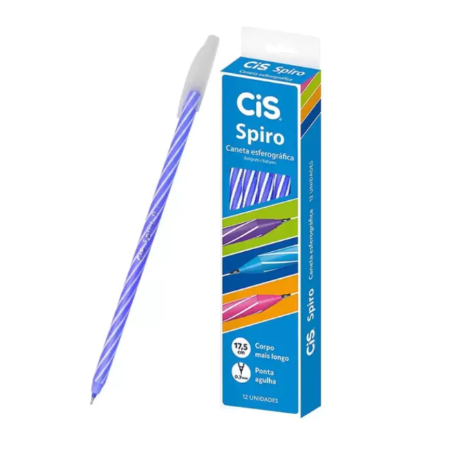 Caneta Esferográfica Cis Spiro 0.7mm Caixa 12 Unidades