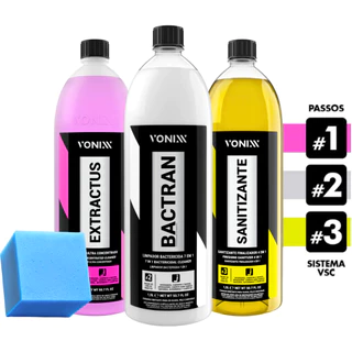 Kit VSC Vonixx Limpeza Veicular Automotivo de Estofados e Carpets 1,5L Extractus Bactran Sanitizante