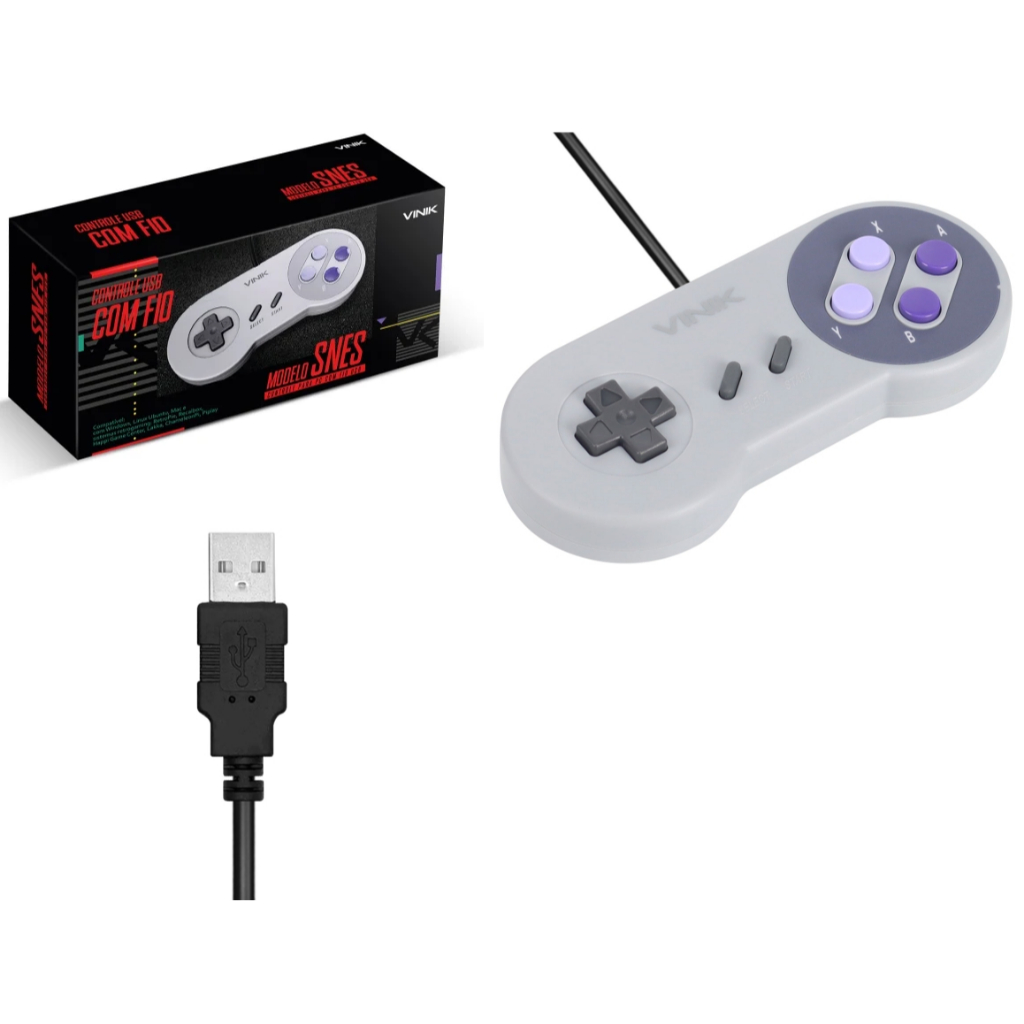 Controle Pc Usb Nintendo Super Nes - Retrô - Vinik Snes | Shopee Brasil