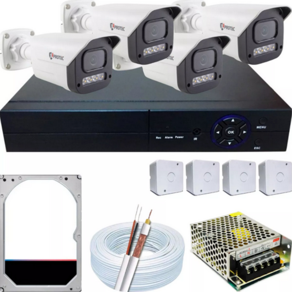 Kit 4 Cameras Segurança Full Color Jl Protec Dvr 4ch Hd 500g