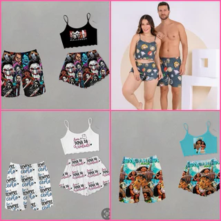 kit casal combinando pijama dia dos Namorados roupa de dormir baby-doll samba canção