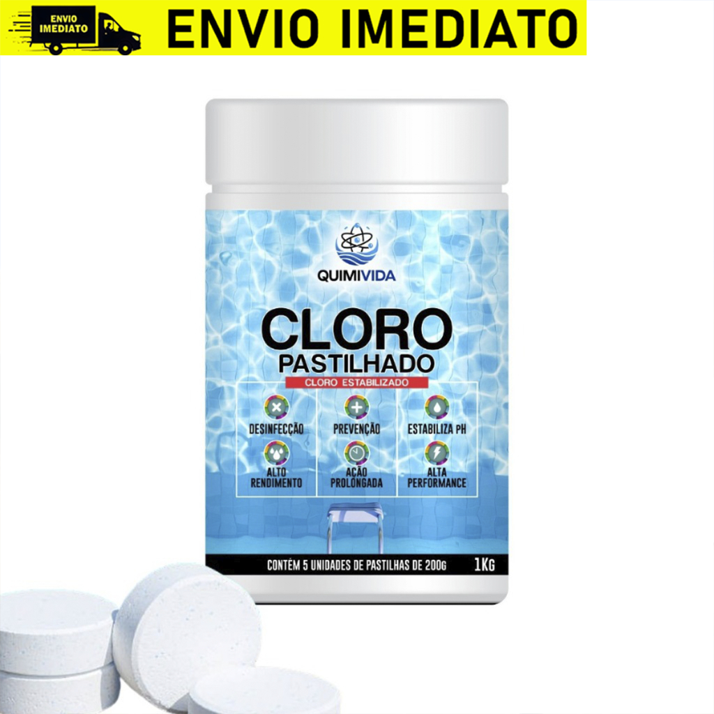Cloro para piscina em pastilhas de 200g 100% PURO - Total 1KG | Shopee ...