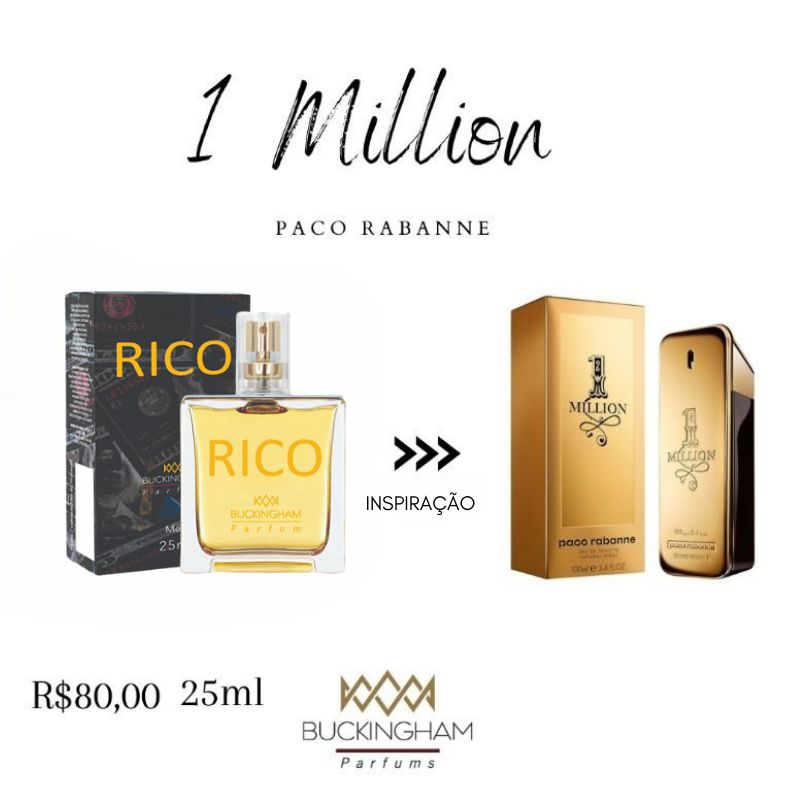 Perfume Rico masculino 25ml Buckingham, inspiração one million ...