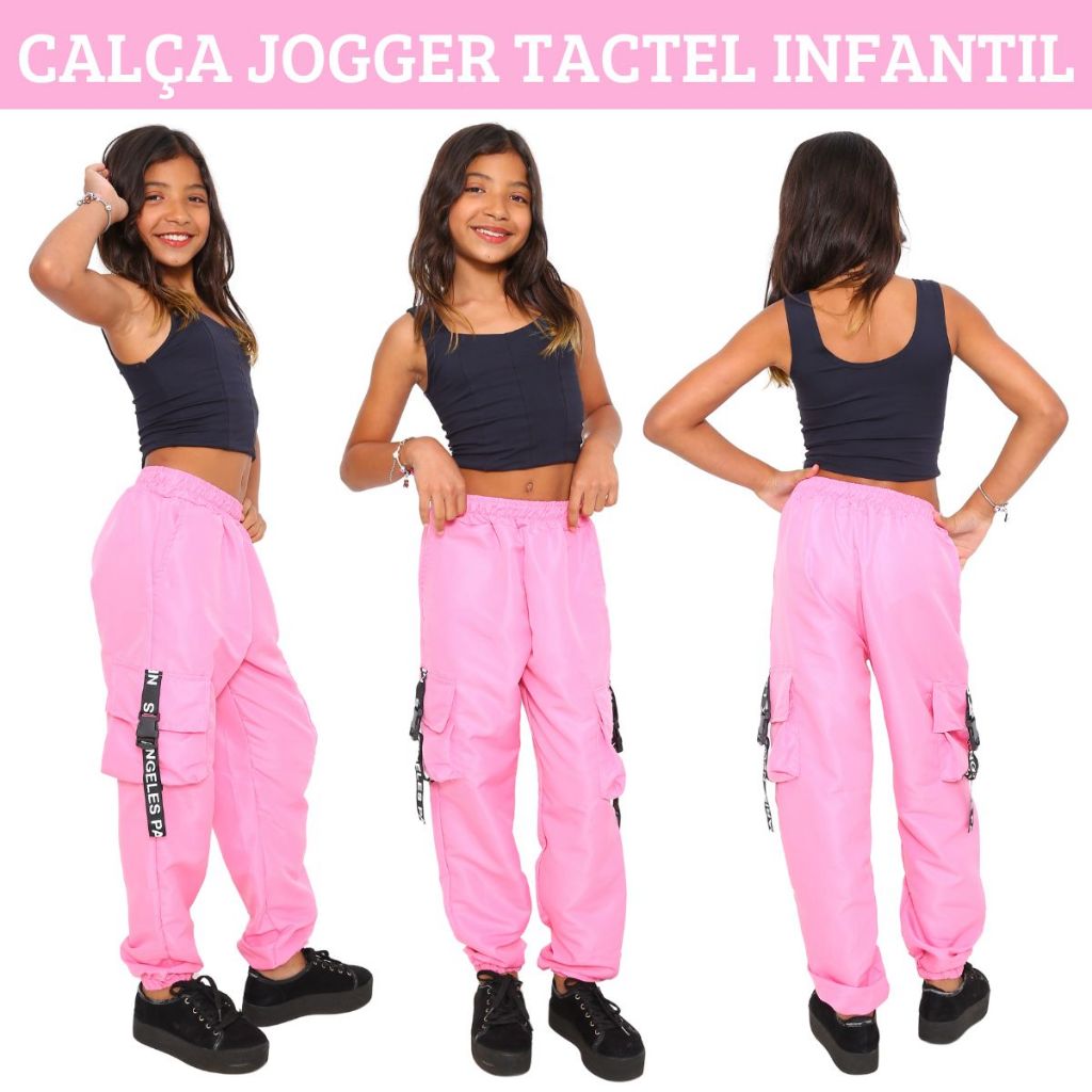 Calça Feminina Infantil Jogger Tactel Para Meninas Estilosas Calça ...