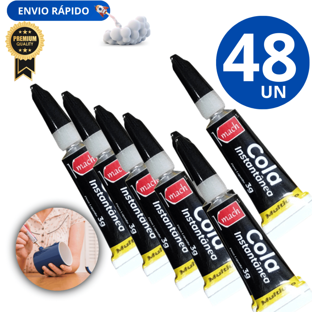 Kit 48 Unidades Super Cola Instantânea Cola Borracha Madeira Bond ...