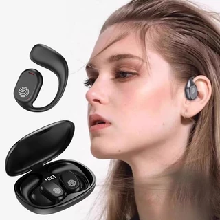 Fone de ouvido TWS com condução óssea, sem fio, Bluetooth 5.3, clip-on, display digital, redução de ruído verdadeira -B8 em Oferta na Shopee