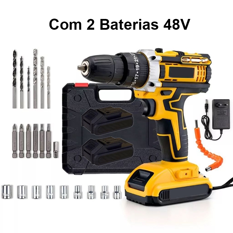 Parafusadeira Furadeira 48V 2 Baterias Com Maleta e Acessórios Completo