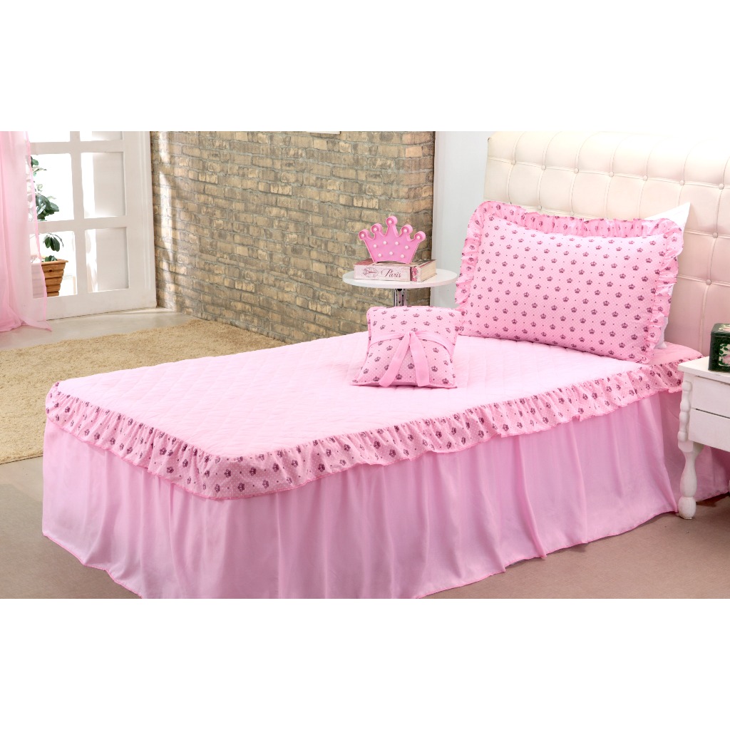 KIT Cobre Leito Colcha Rosa Princesa Solteiro 3 Peças - Lindo Kit ...