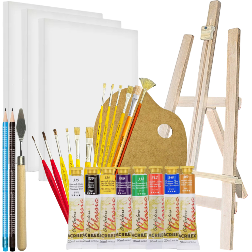 Mega Kit Completo Para Iniciante Pintura Em Tela Tinta Óleo | Shopee Brasil
