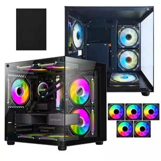 Gabinete Gamer Com 5 Fans Rgb Inclusas Micro Mini Atx Water cooler Tampa de Vidro