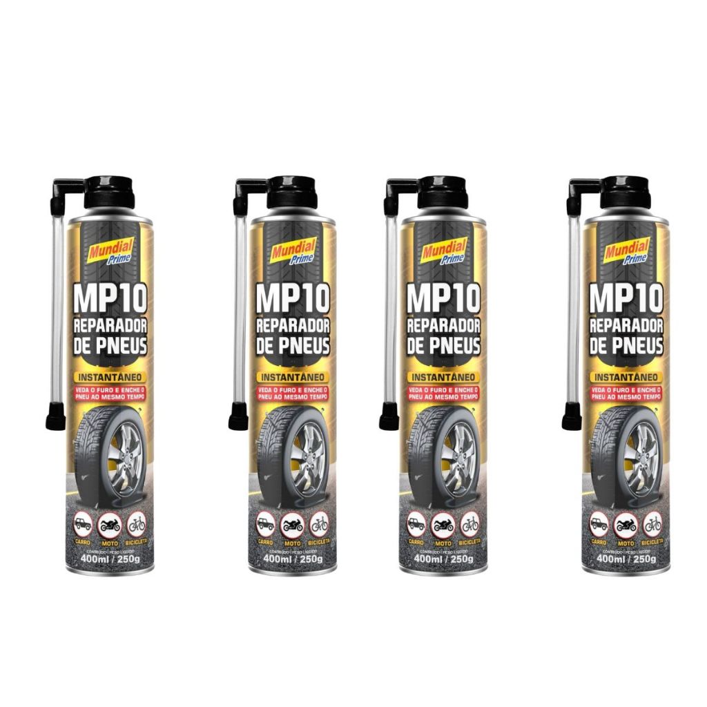 REPARADOR DE PNEUS SOS 400ML MUNDIAL PRIME - Enche e Veda o pneu carro moto bicicleta VACINA SELANTE