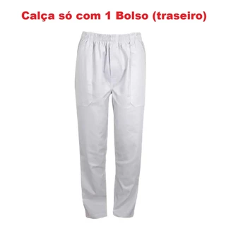 Calça Brim Branco Elástico Uniforme G1 G2 G3