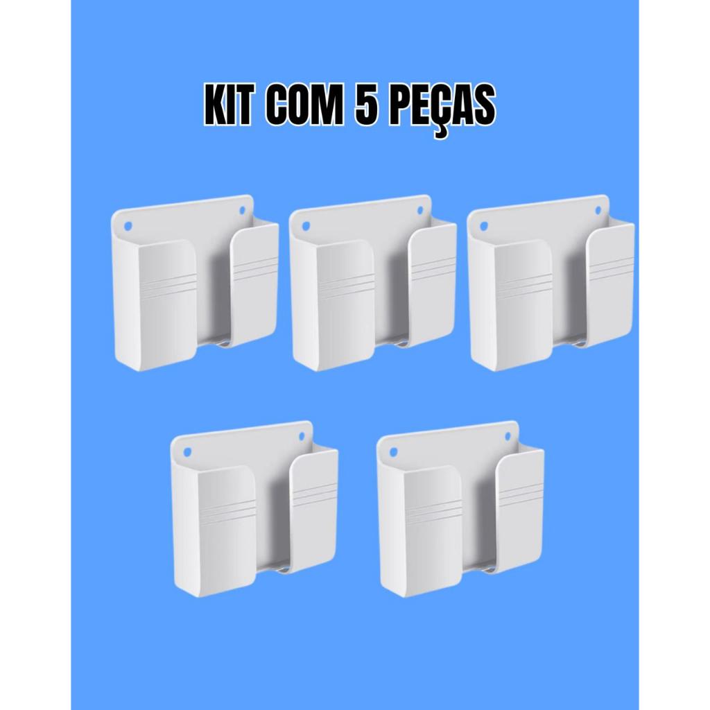 Kit 05 Suportes Parede Multiuso Celular Controle Remoto Fixação Adesiva Plástico Resistente Branco
