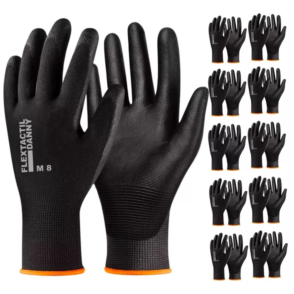 Kit 10 Pares Luva PU Danny Multitato Preta Flextactil Epi Mecânico Epi