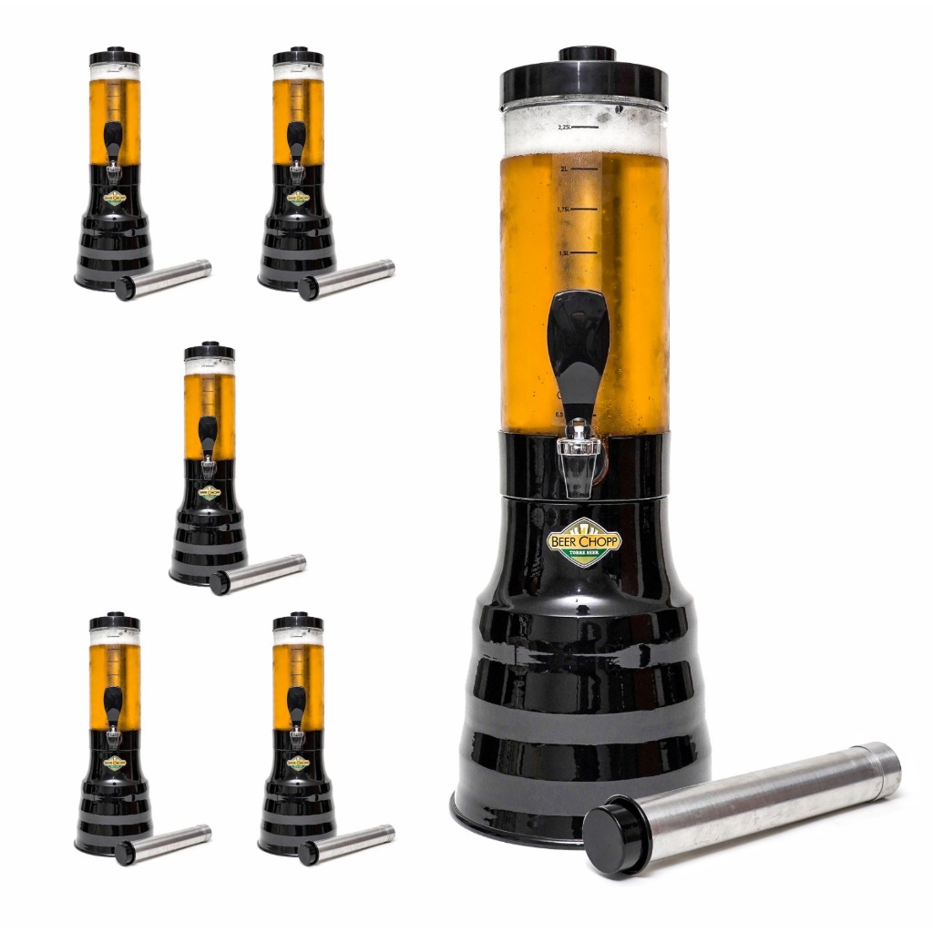 6 Torre Chopp 2 litros Base Giratória Copo Removível 12 refil Preta ...