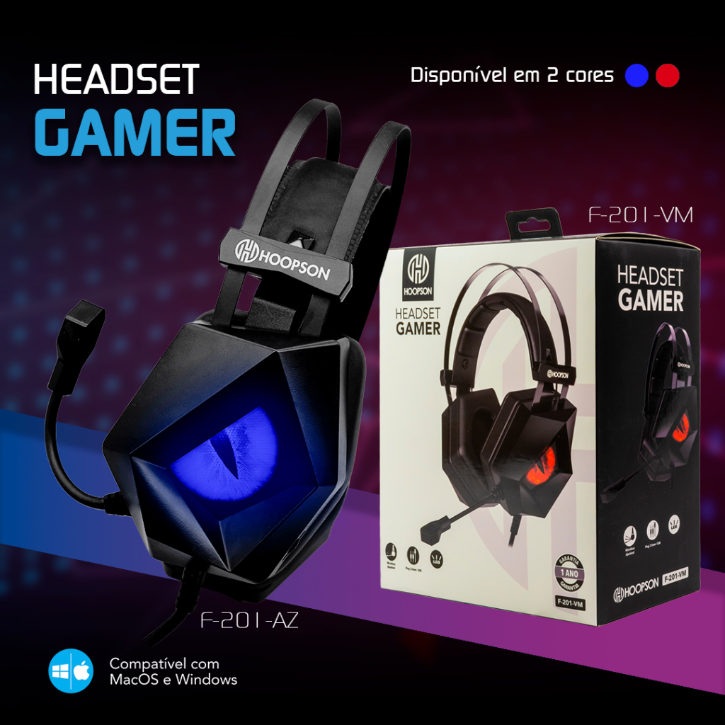 Headset Gamer Iluminação LED Azul Microfone com Haste Regulável SALDO ...