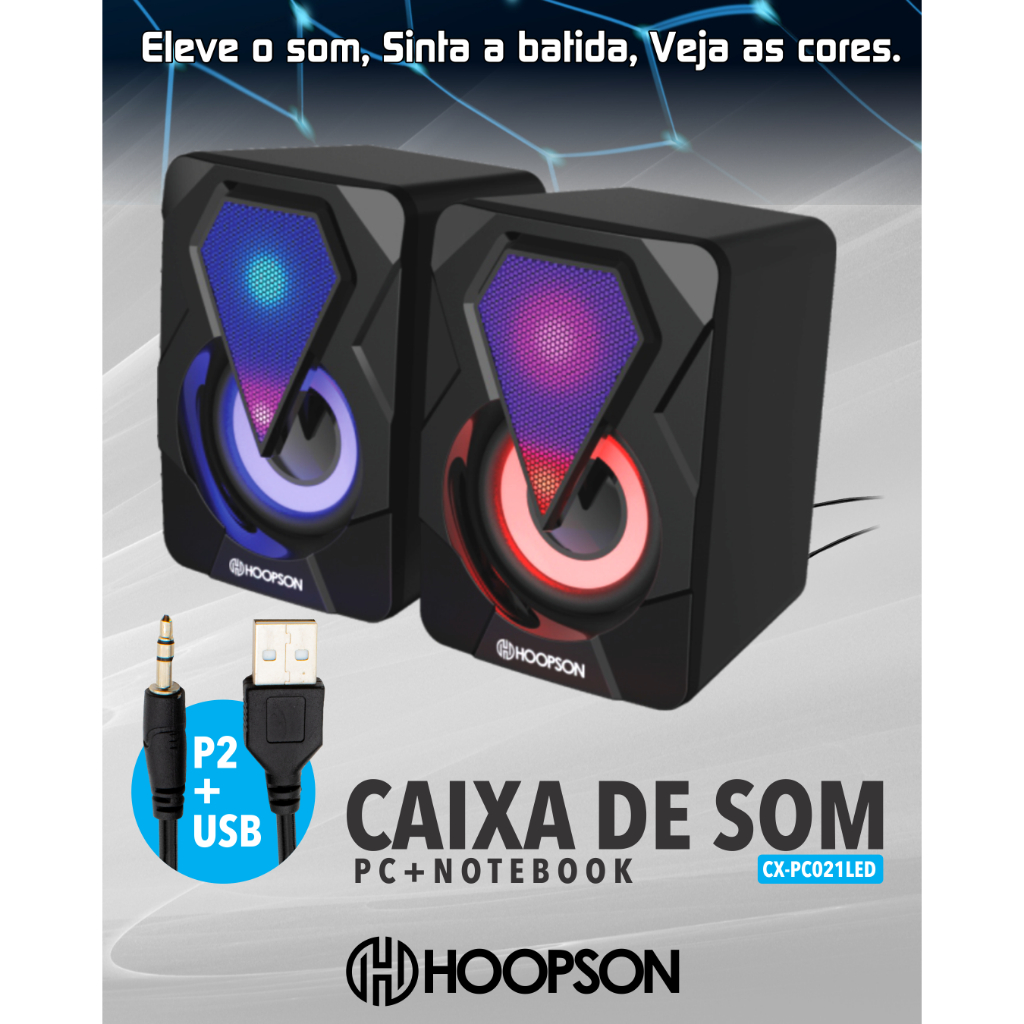 Caixa de Som RGB Led computador Pc Gamer luz de respiração fria Caxinha alto falante Hoopson Pc-021