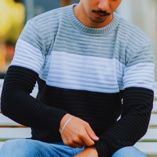 Suéter Masculino Listrado Inverno Manga Longa Blusa Masculina de Frio Tricô
