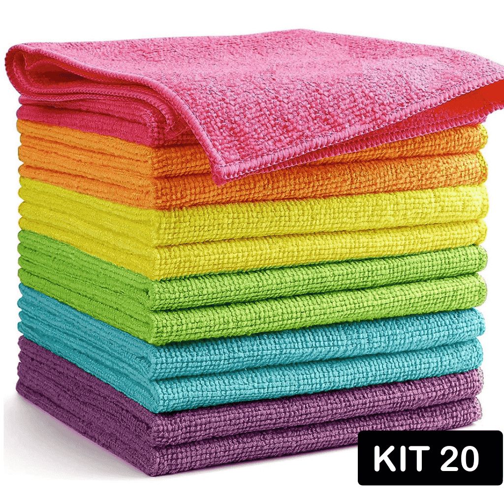 Kit 20 Panos De Limpeza Microfibra Alta Absorção Multiuso